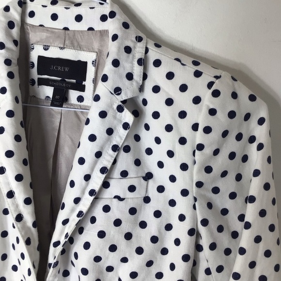 J Crew schoolboy blazer jacket women 00 blue white polka dot linen career classy - Picture 3 of 12